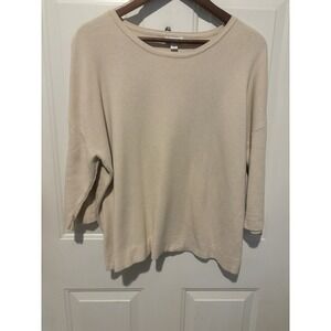 J.Jill Luxe Casual Wear‎ Top Boxy Fit Wide Sabrina Neckline Tan Sweater L
